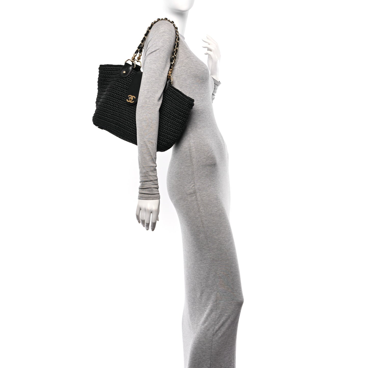 Straw Raffia Tote Black