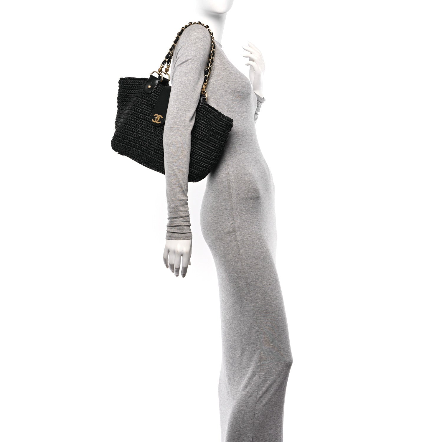 Chanel Straw Raffia Tote Black 2 of 10