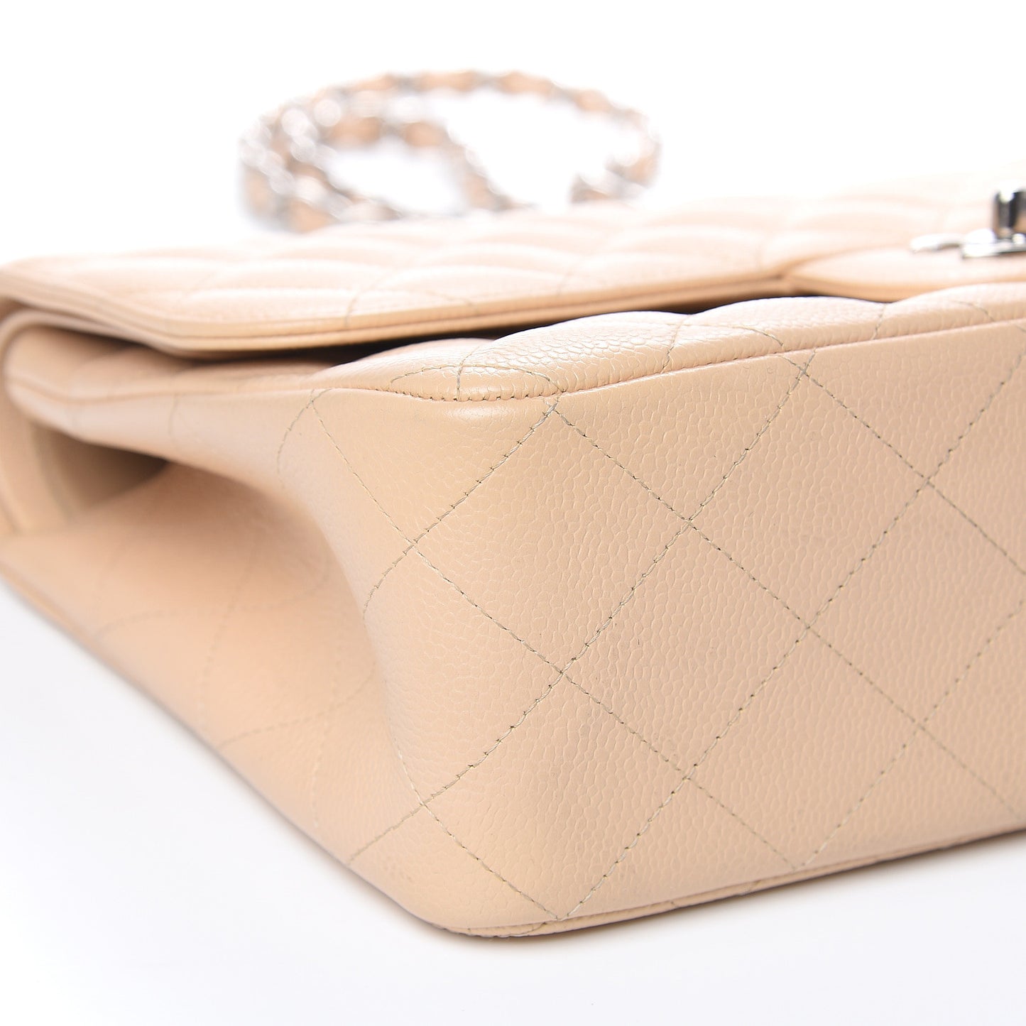 Caviar Quilted Jumbo Double Flap Beige Clair