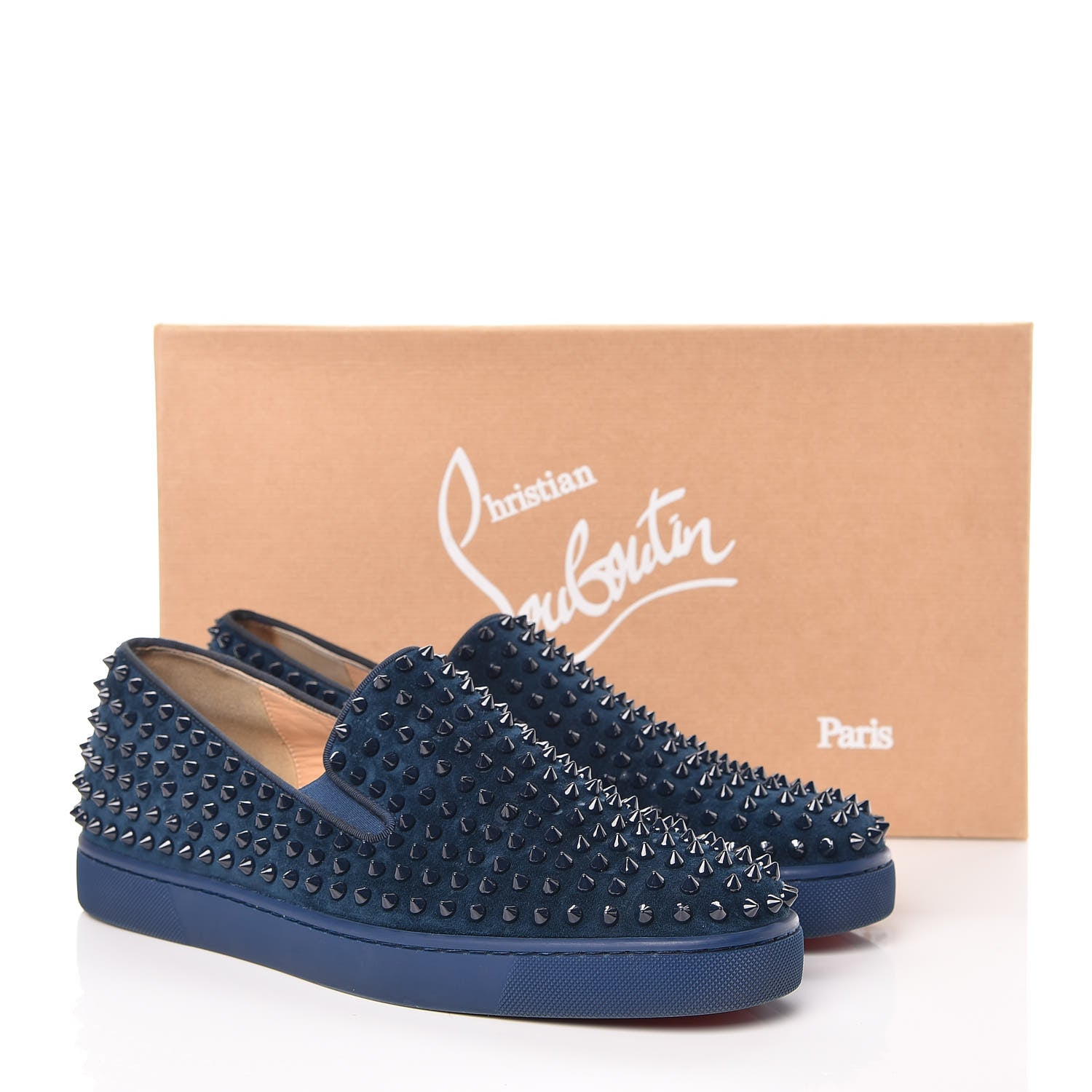 Christian Louboutin Velvet Spikes Mens Roller Boat Flats 45 Quartz 18 of 18