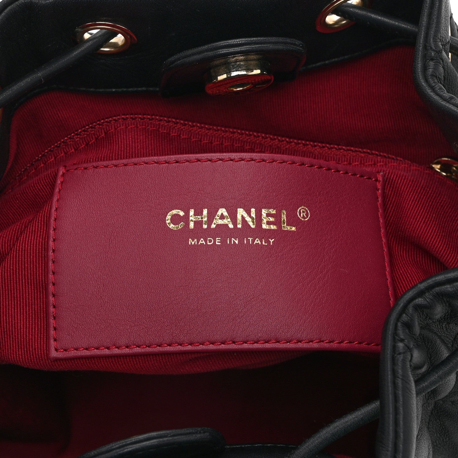 Chanel Lambskin Quilted Double Pocket Drawstring Backpack Black 6 of 10