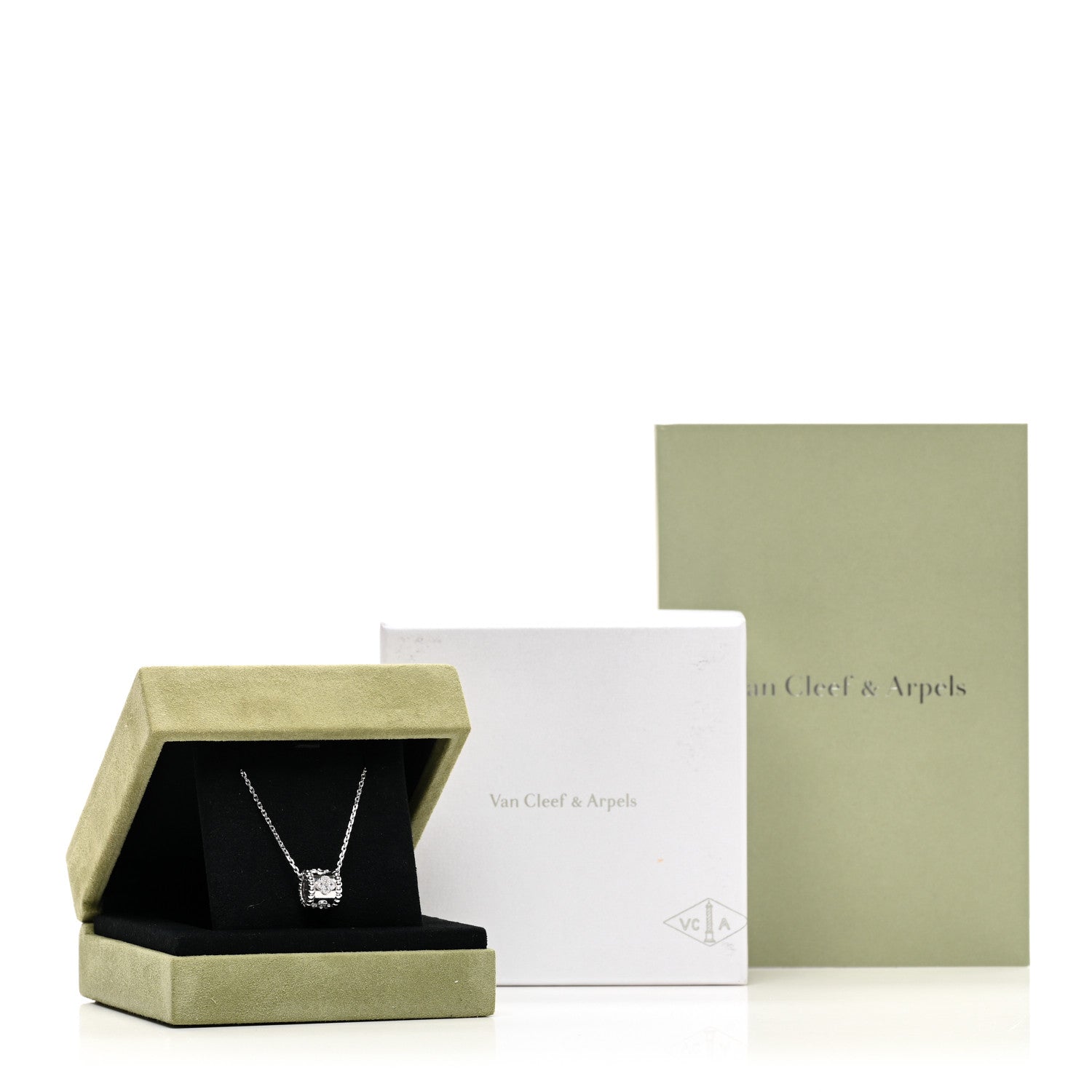 Van Cleef & Arpels 18K White Gold Diamond Small Perlee Clovers Pendant Necklace 5 of 5