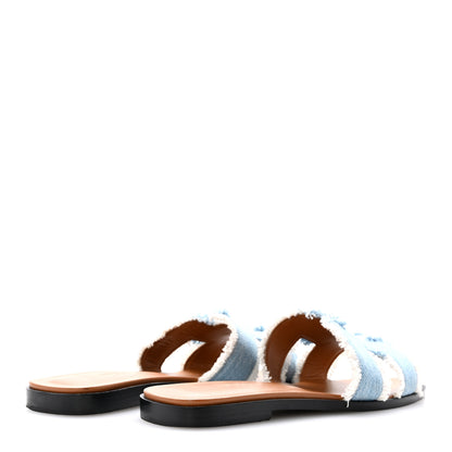 Hermes Denim Oran Fringe Sandals 36 Bleu Clair 5 of 11