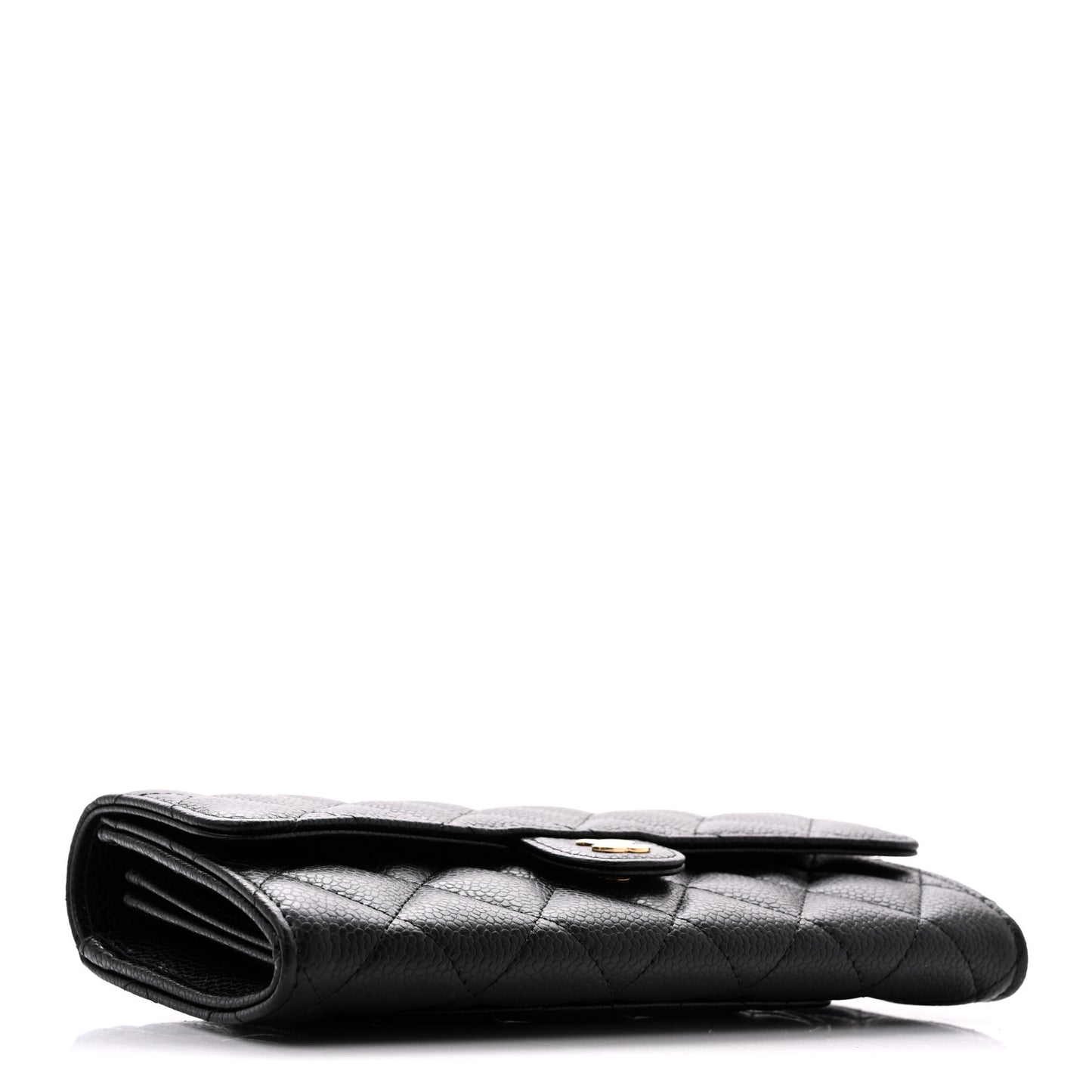 Caviar Quilted Large Gusset Flap Wallet Black