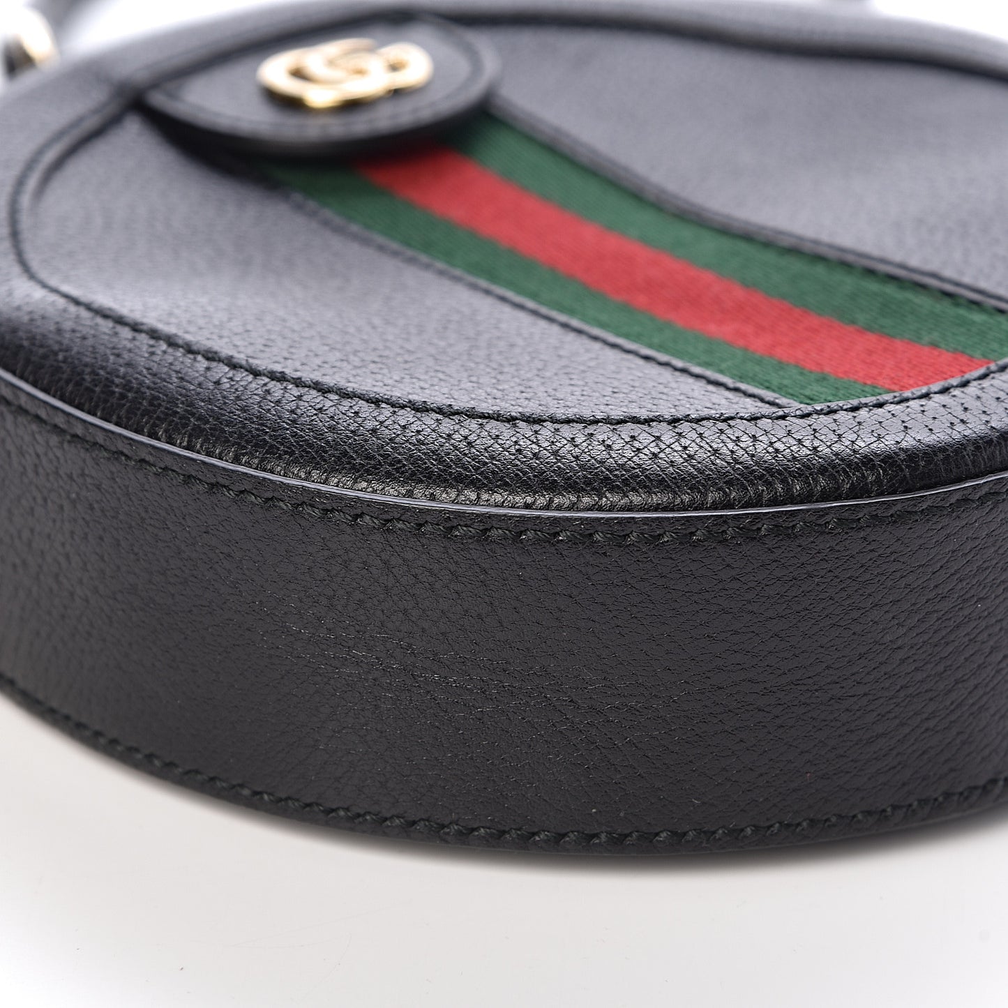 Grained Calfskin Web Mini Ophidia Round Shoulder Bag Black