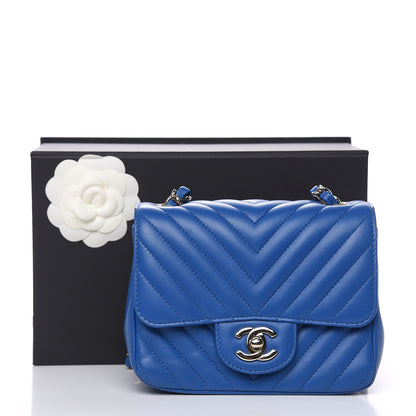 Chanel Lambskin Chevron Quilted Mini Square Flap Blue 10 of 10