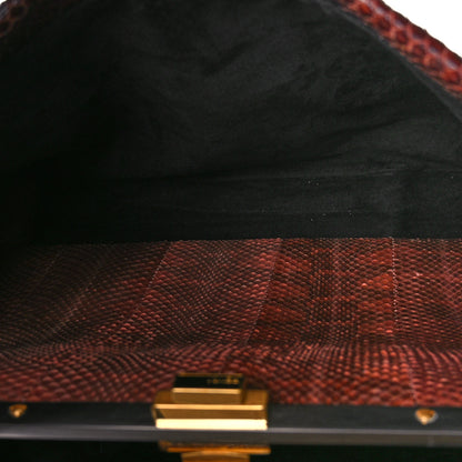 Fendi Snakeskin Medium Peekaboo Iconic Satchel Burgundy 6 of 16