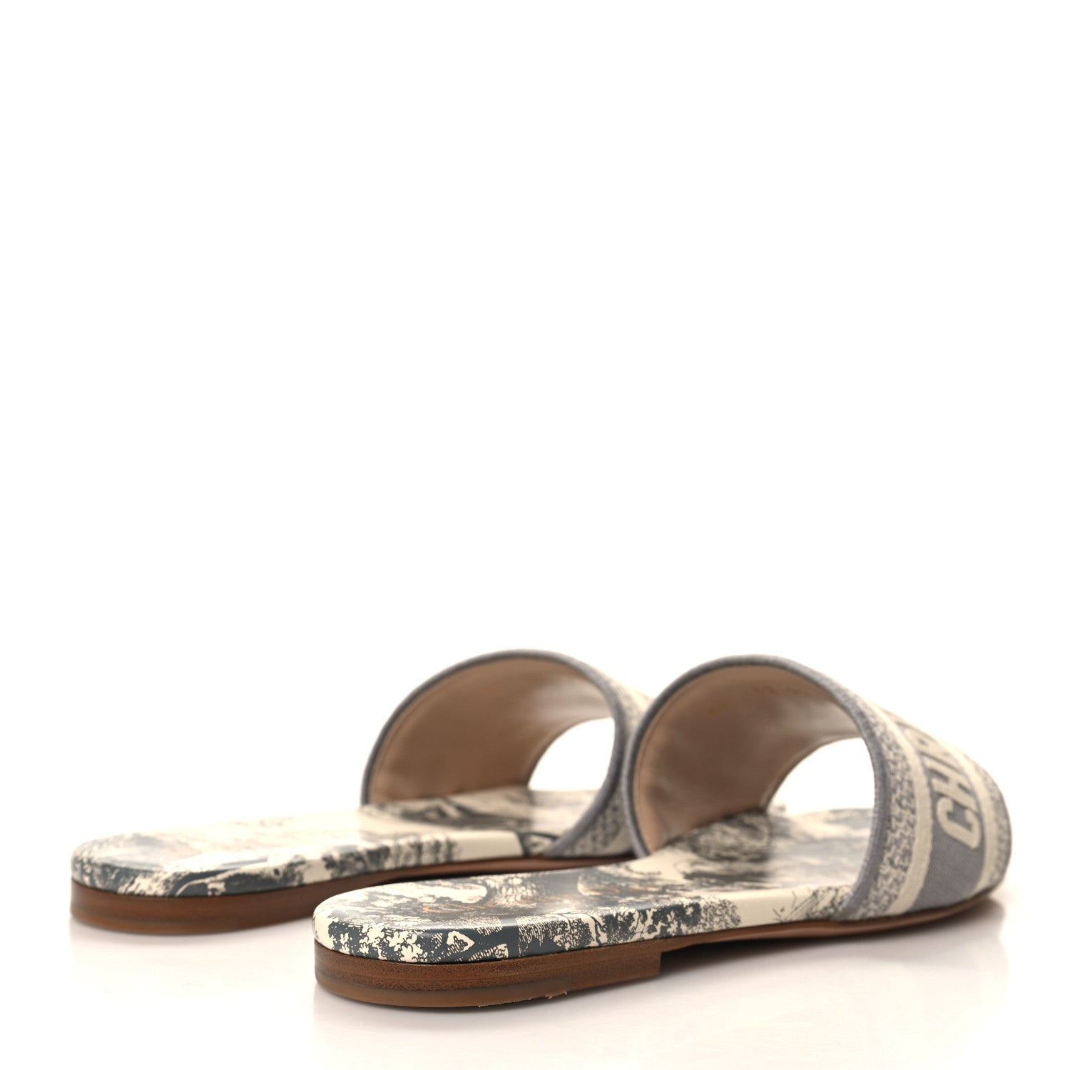 Christian Dior Canvas Toile De Jouy Embroidered Dway Flat Slide Sandals 35.5 Light Grey 4 of 9