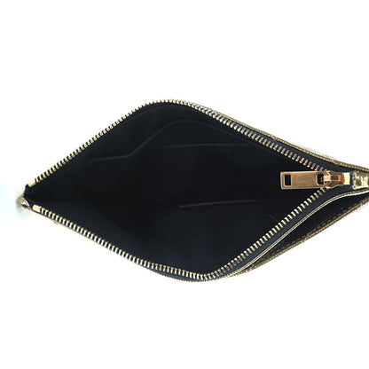 Saint Laurent Iridescent Grain De Poudre Matelasse Chevron Monogram Bill Pouch Gold 5 of 8