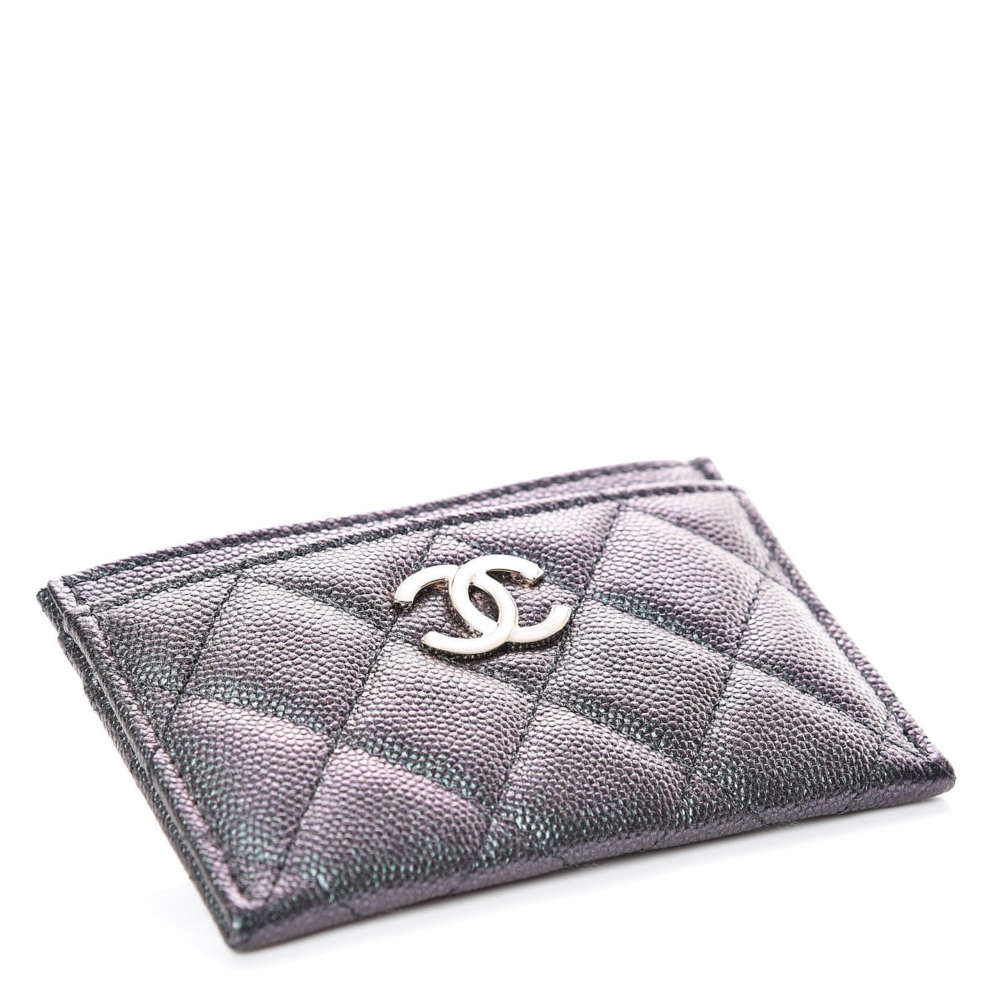 Iridescent Caviar Quilted Card Holder Black