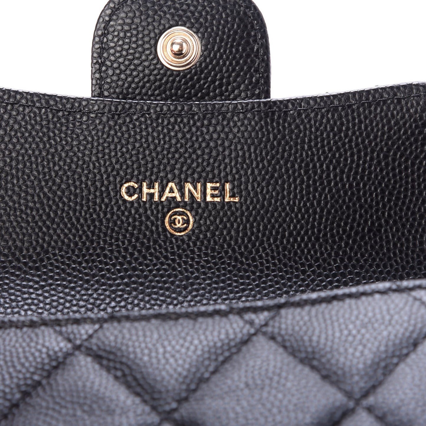 Caviar Quilted Flap Card Holder Wallet Black