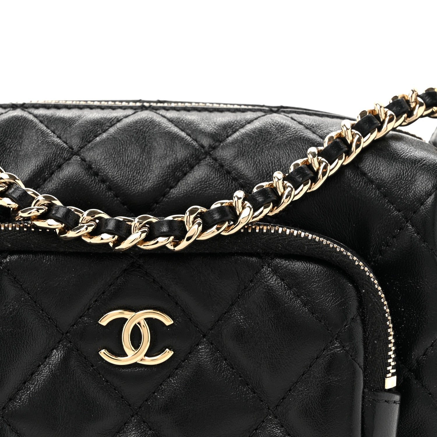 Chanel Shiny Crumpled Lambskin Quilted Small Preppy Pocket Camera Case Black 8 of 10