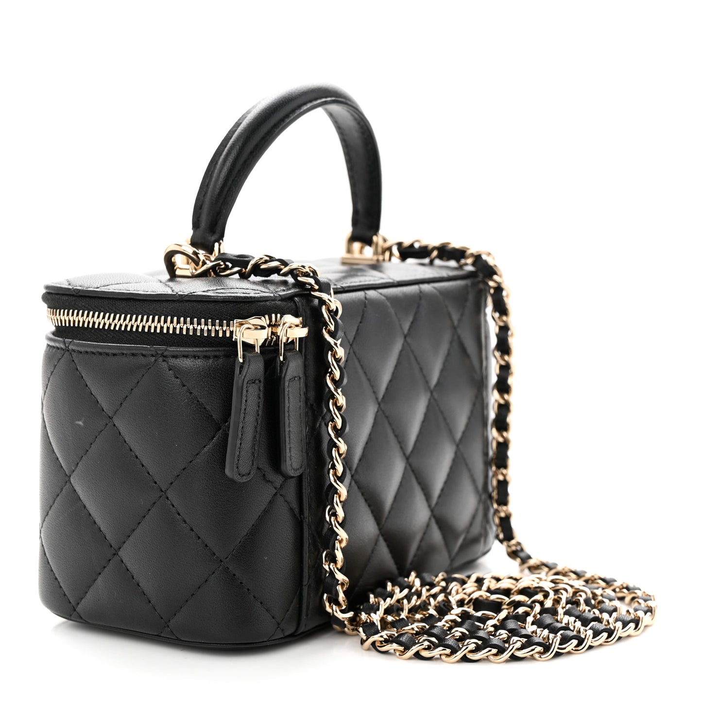 Lambskin Quilted Small Vanity Case With Chain Black