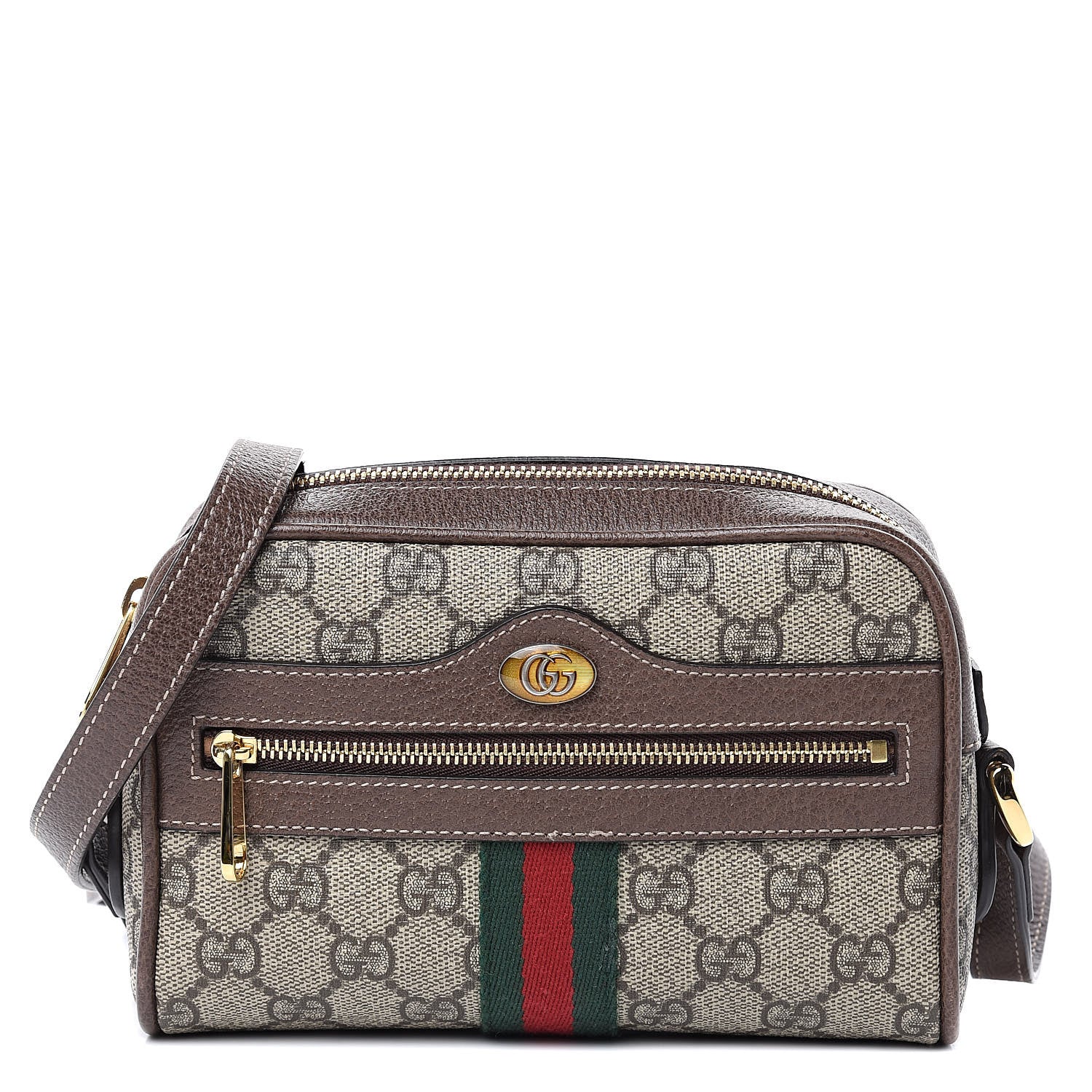 Gucci GG Supreme Monogram Web Mini Ophidia Shoulder Bag Brown 1 of 9