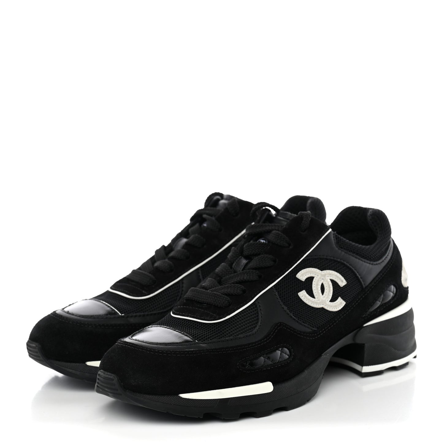 Mixed Fibers Suede Shiny Calfskin Womens CC Sneakers 38 Black