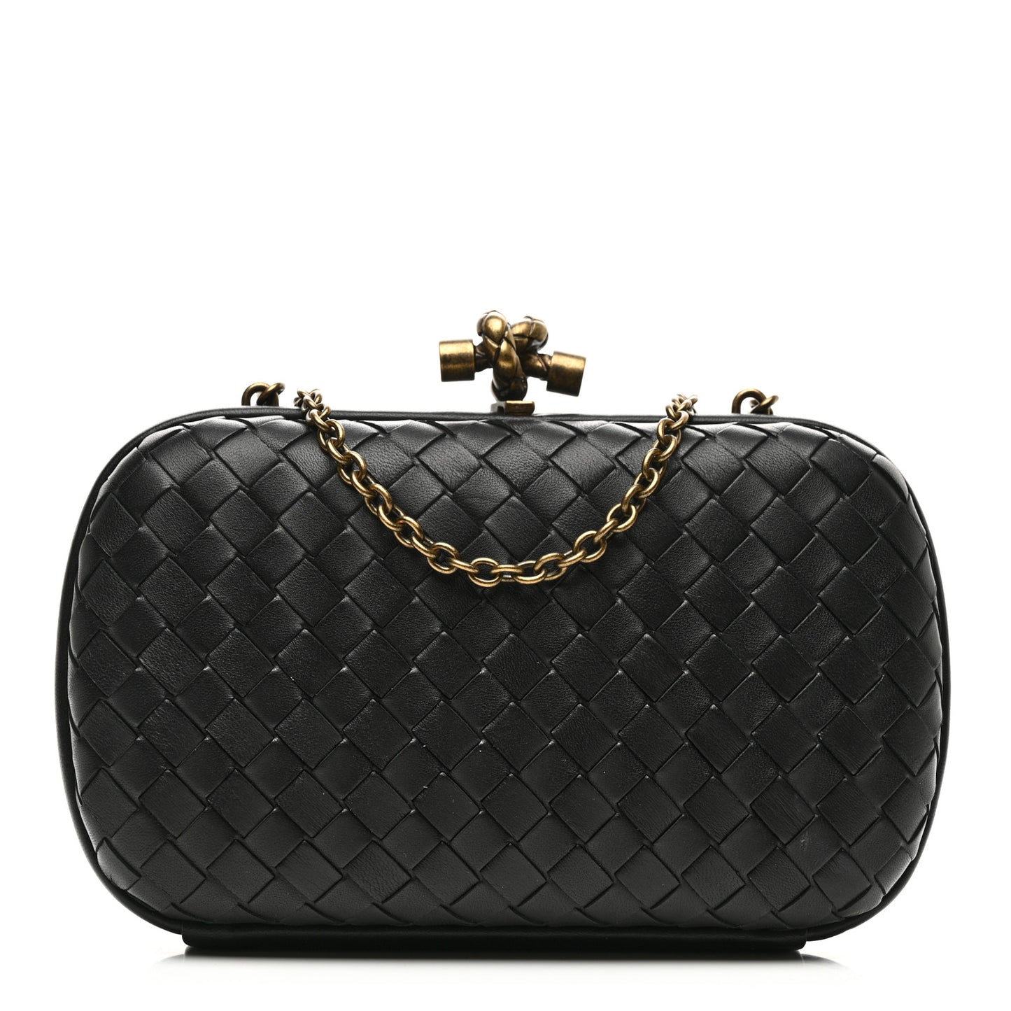 Nappa Intrecciato Chain Knot Clutch Black