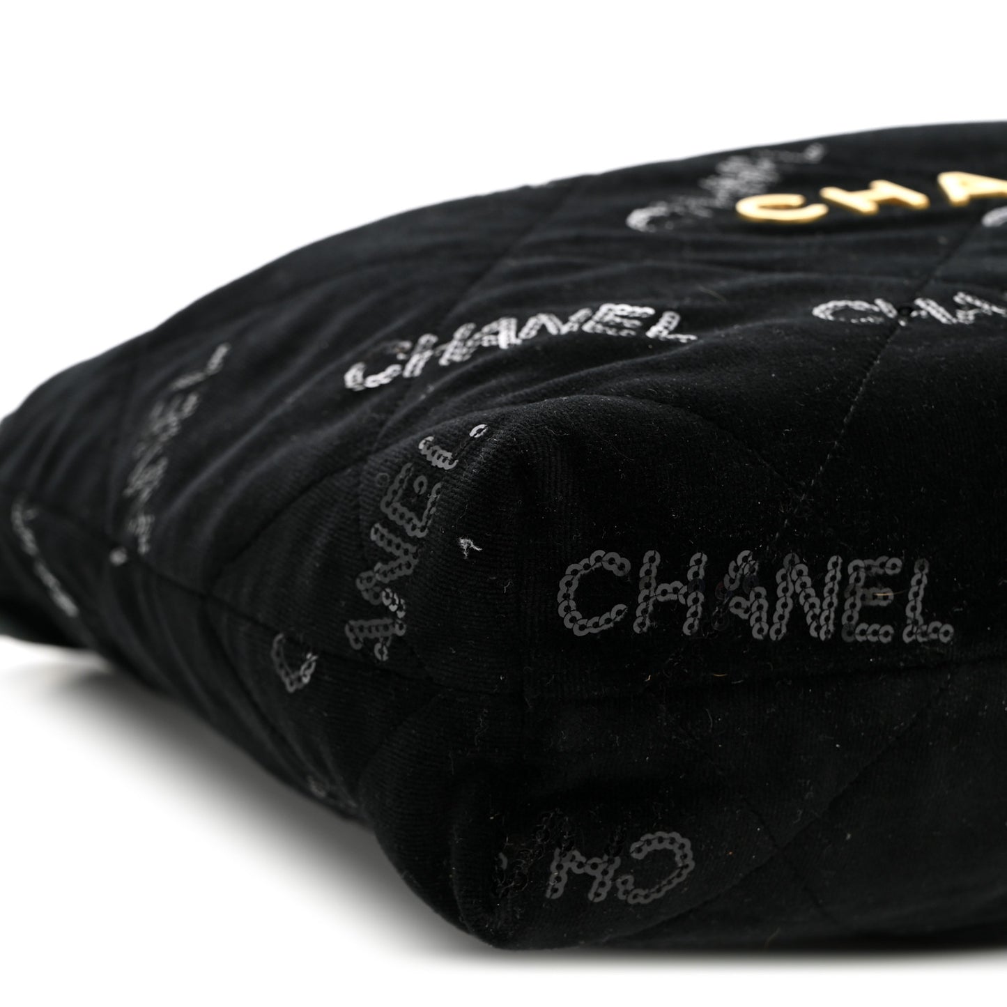 Velvet Sequin Quilted Small Chanel 22 Black