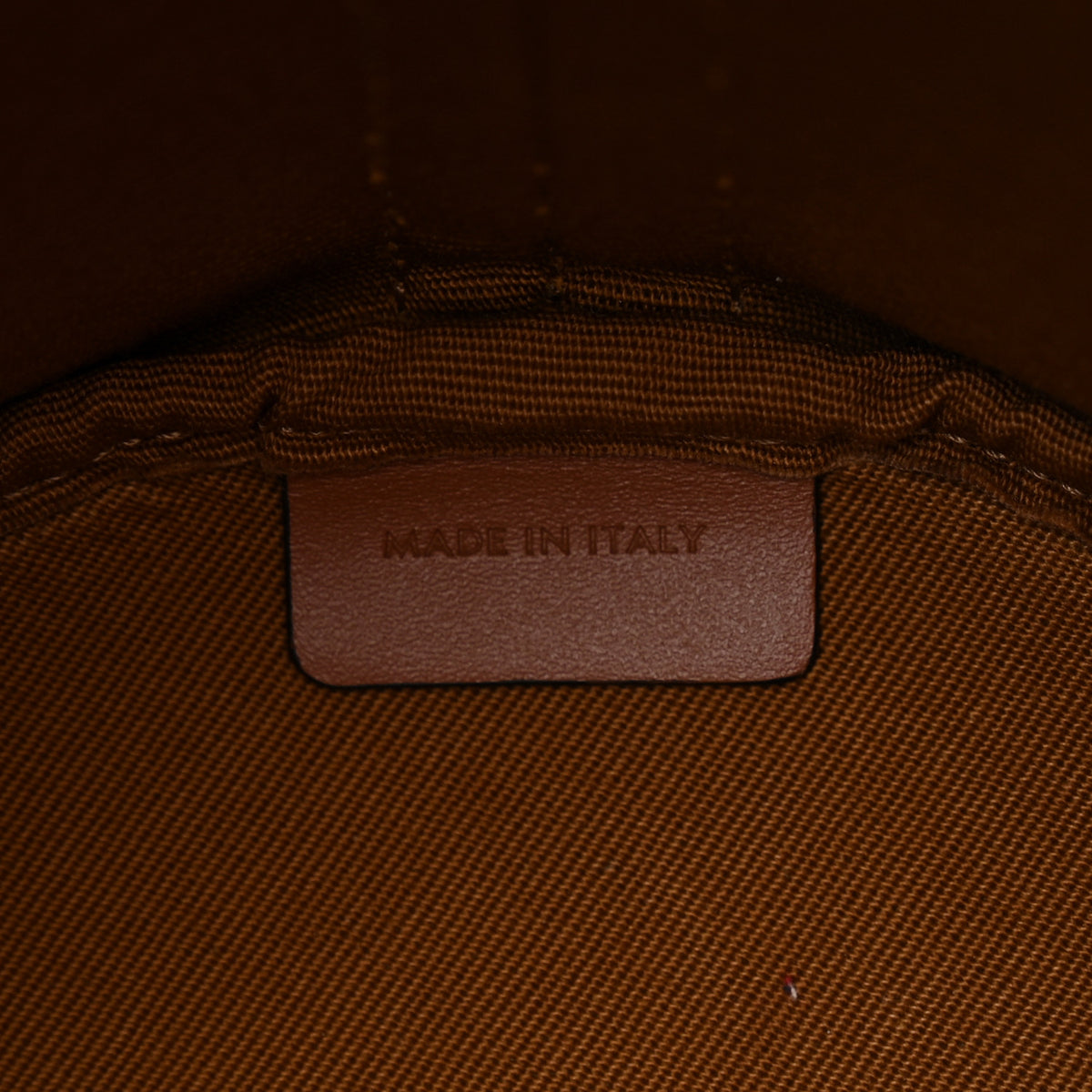 Triomphe Canvas Calfskin Small Drawstring Bucket Bag Tan