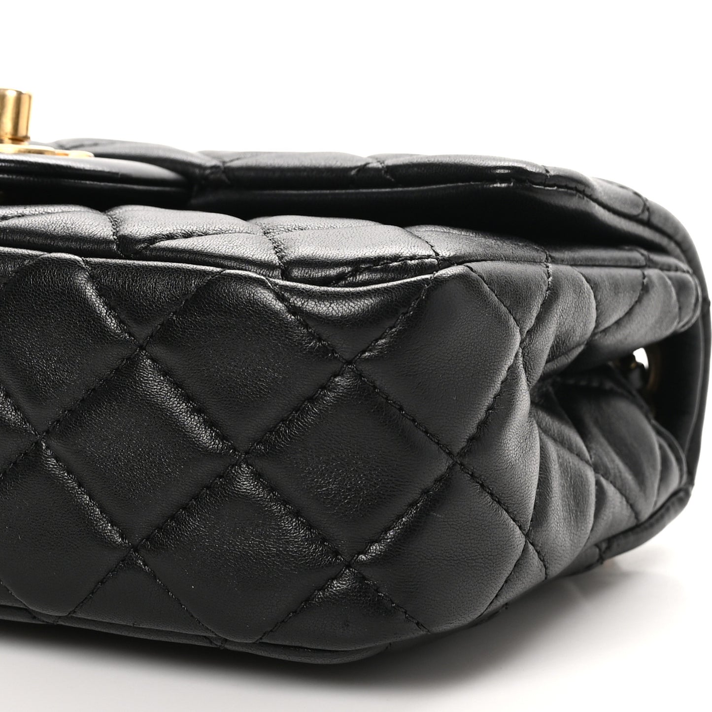 Lambskin Quilted Mini Rectangular Pearl Crush Flap Black
