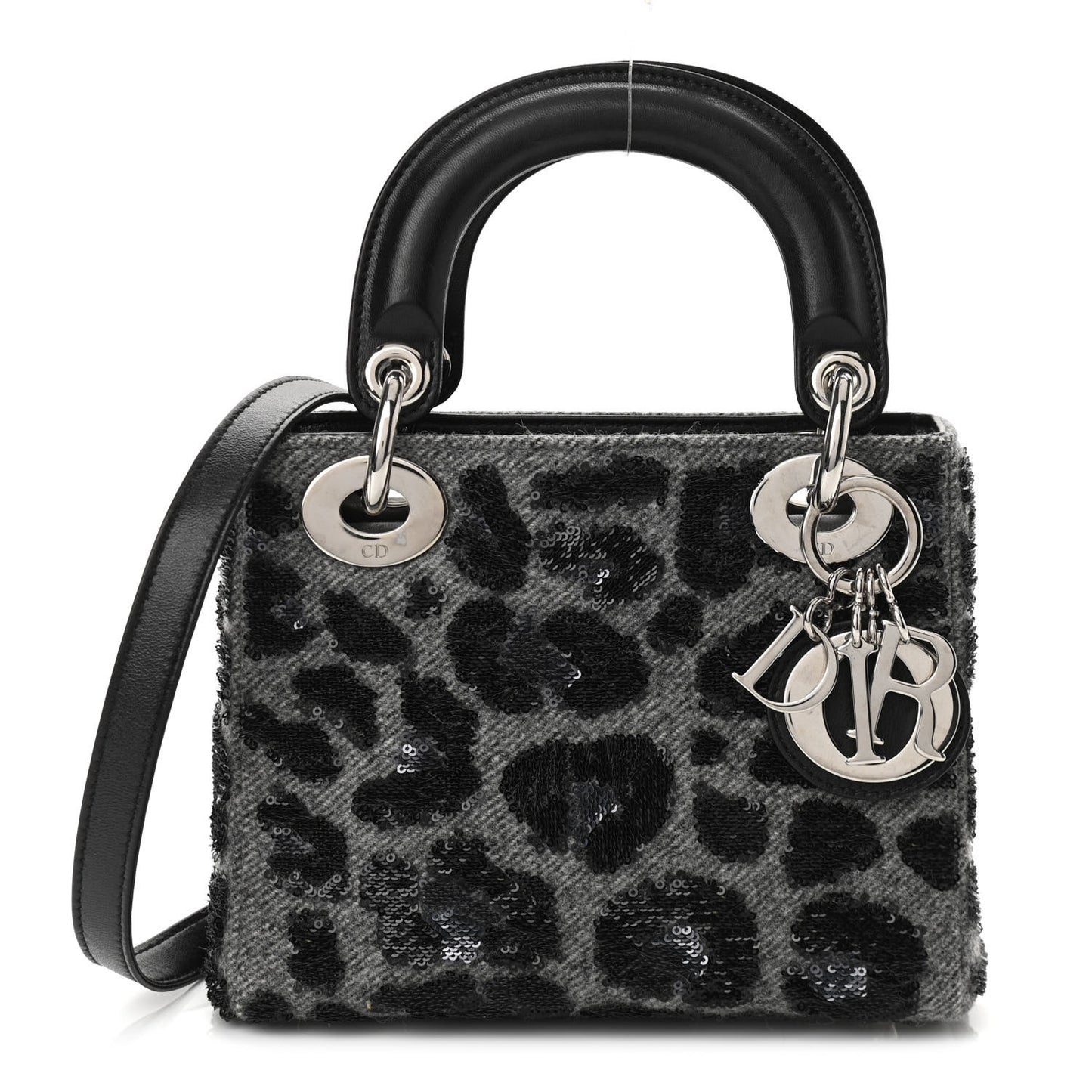 Wool Sequin Leopard Mini Lady Dior Grey Black