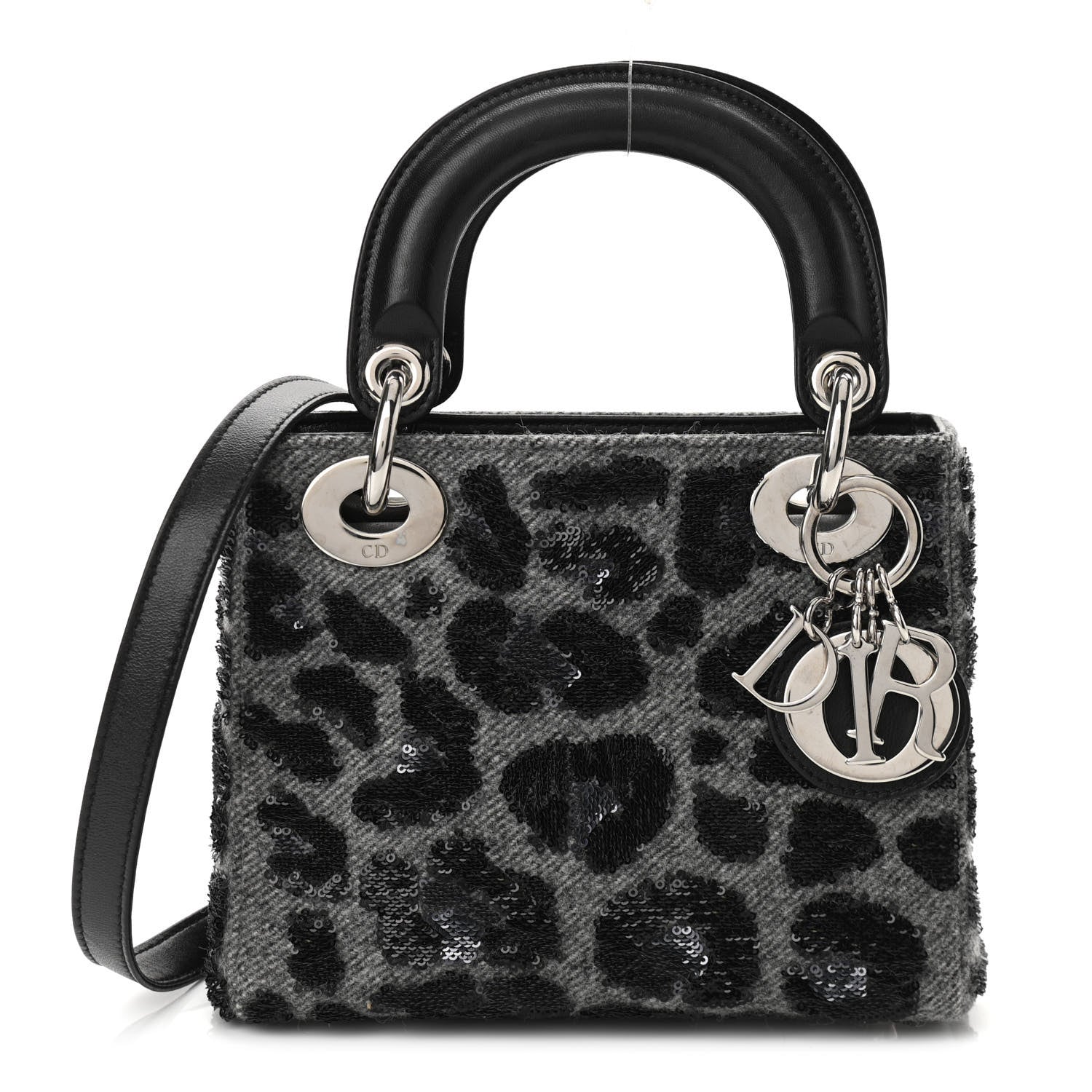 Christian Dior Wool Sequin Leopard Mini Lady Dior Grey Black 1 of 14