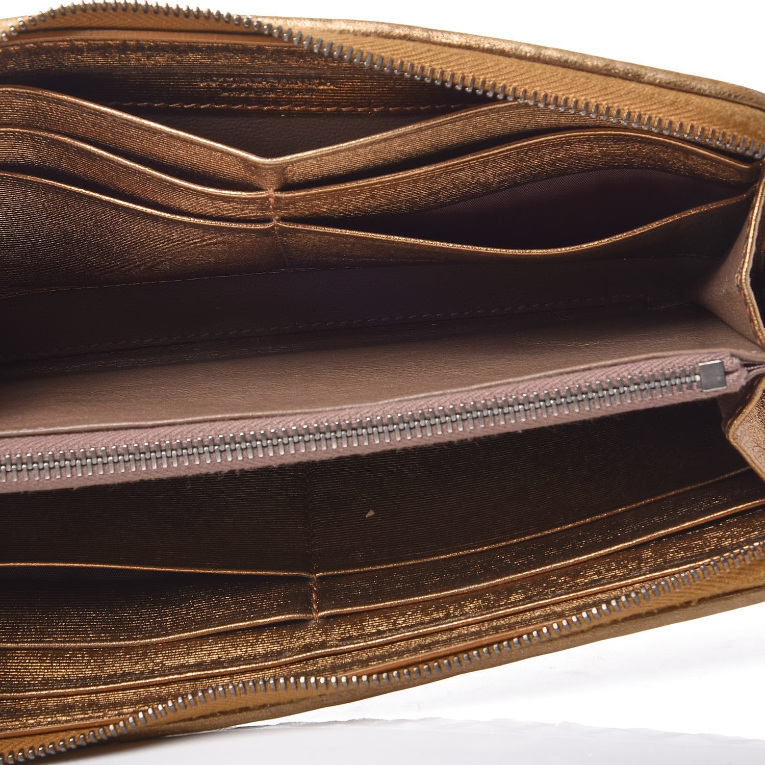 Bottega Veneta Metallic Grosgrain Intrecciato Zip Around Wallet Dark Gold 7 of 11