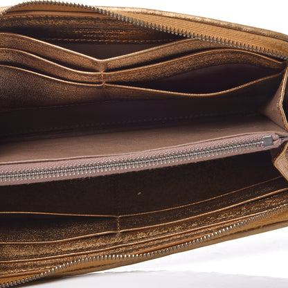 Bottega Veneta Metallic Grosgrain Intrecciato Zip Around Wallet Dark Gold 7 of 11