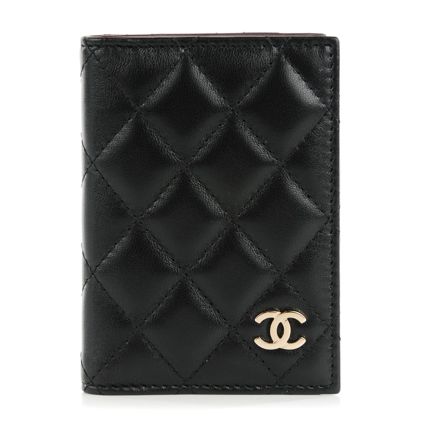 Lambskin Quilted Card Holder Wallet Black