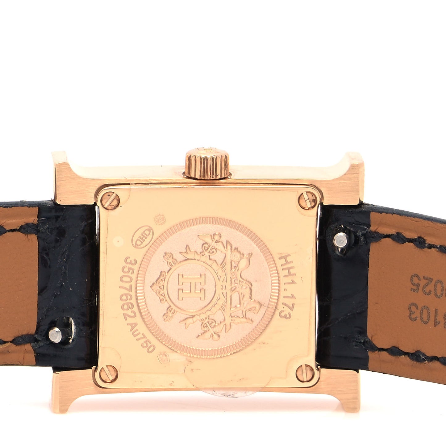 18K Rose Gold Alligator Diamond Bezel Mother of Pearl 17.2mm Heure H Hour Quartz Watch Noir