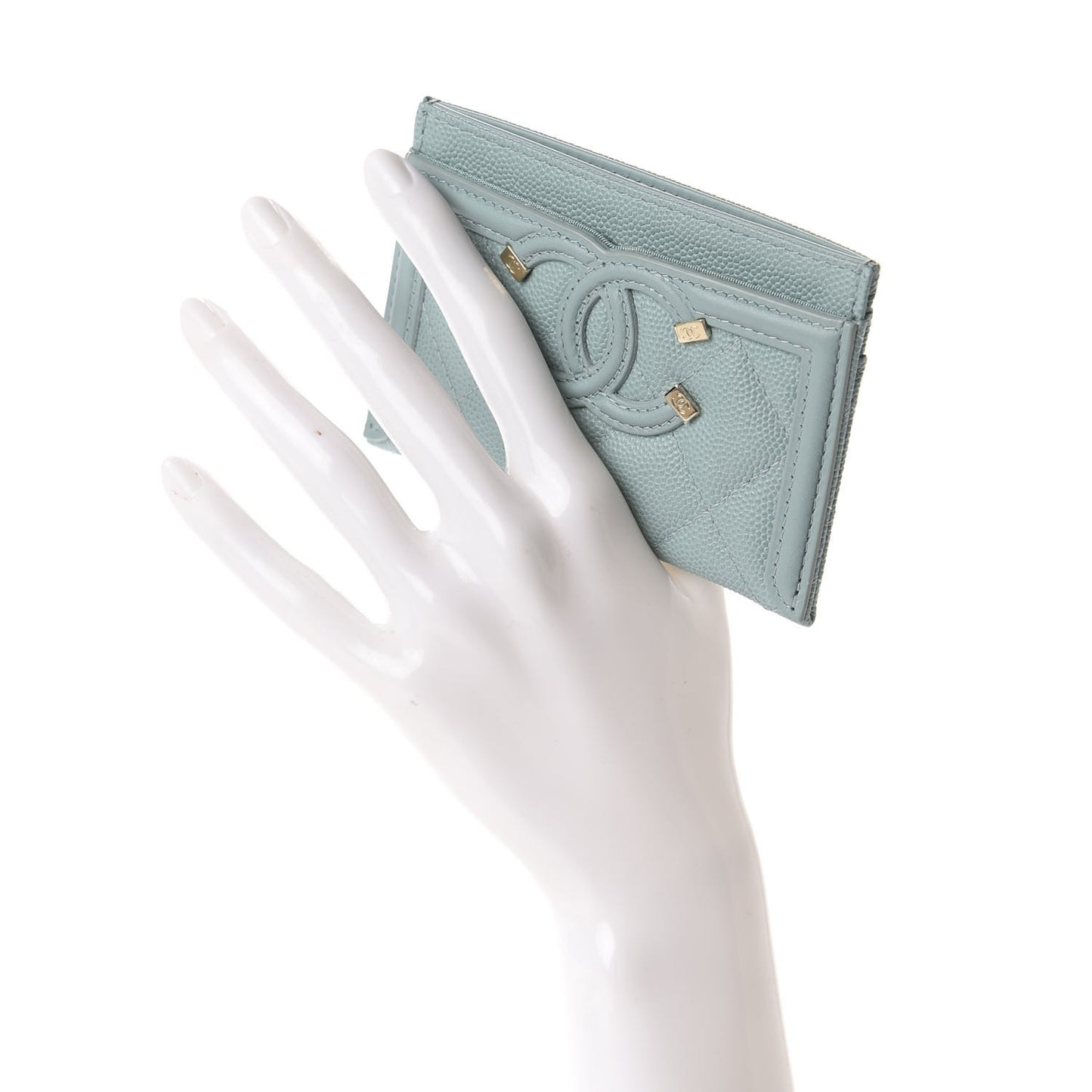 Caviar Quilted Filigree Card Holder Light Blue