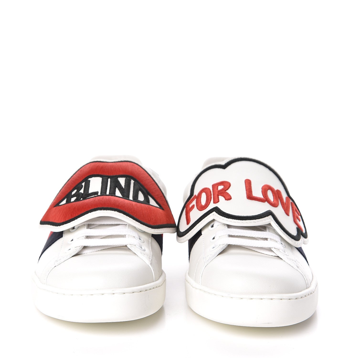 Gucci Calfskin Ayers Web Blind for Love Embroidered Mens Ace Sneakers 5.5 White 2 of 9