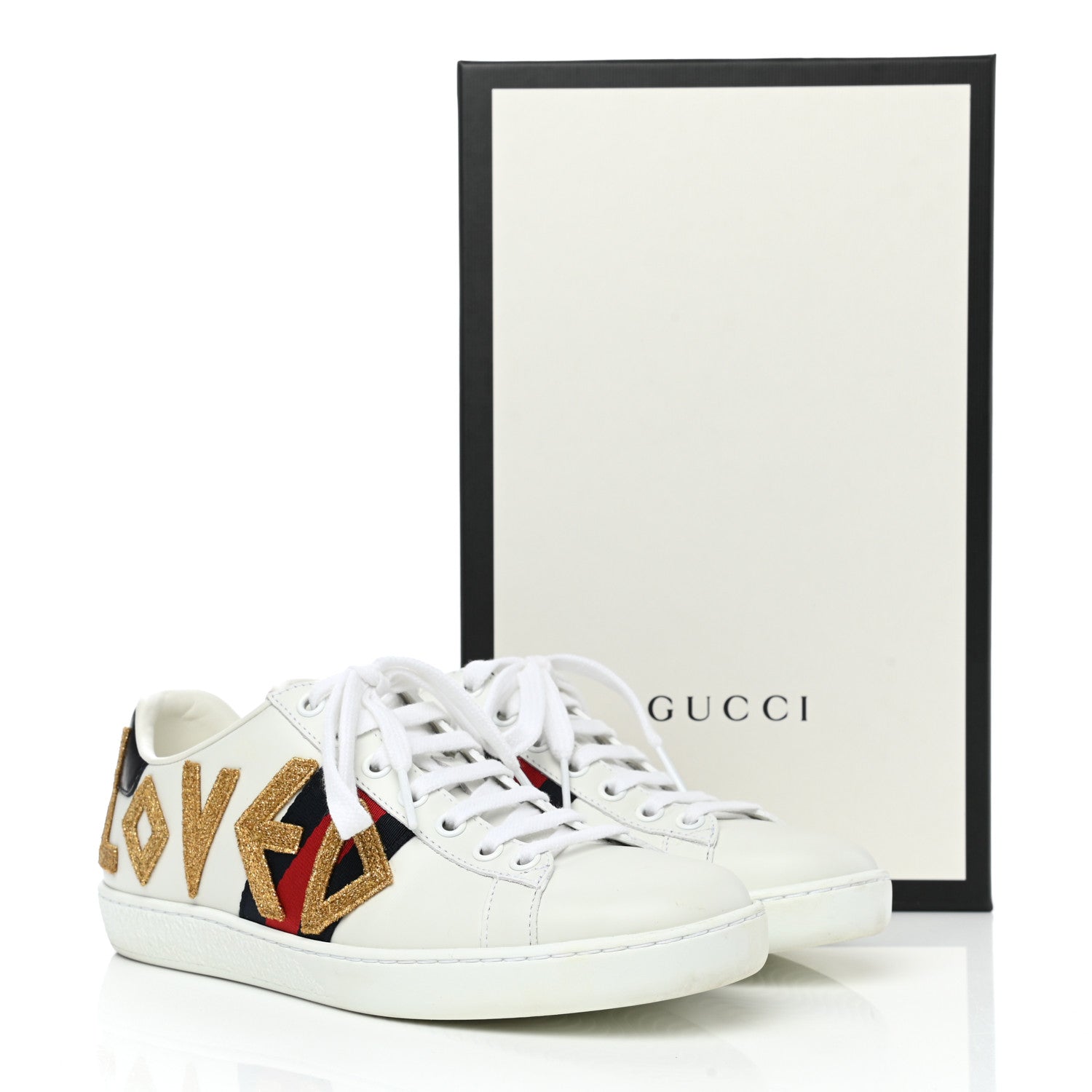 Gucci Calfskin Nappa Web LOVED Embroidered Womens Ace Sneakers 36 White Red Flame Notte 11 of 11