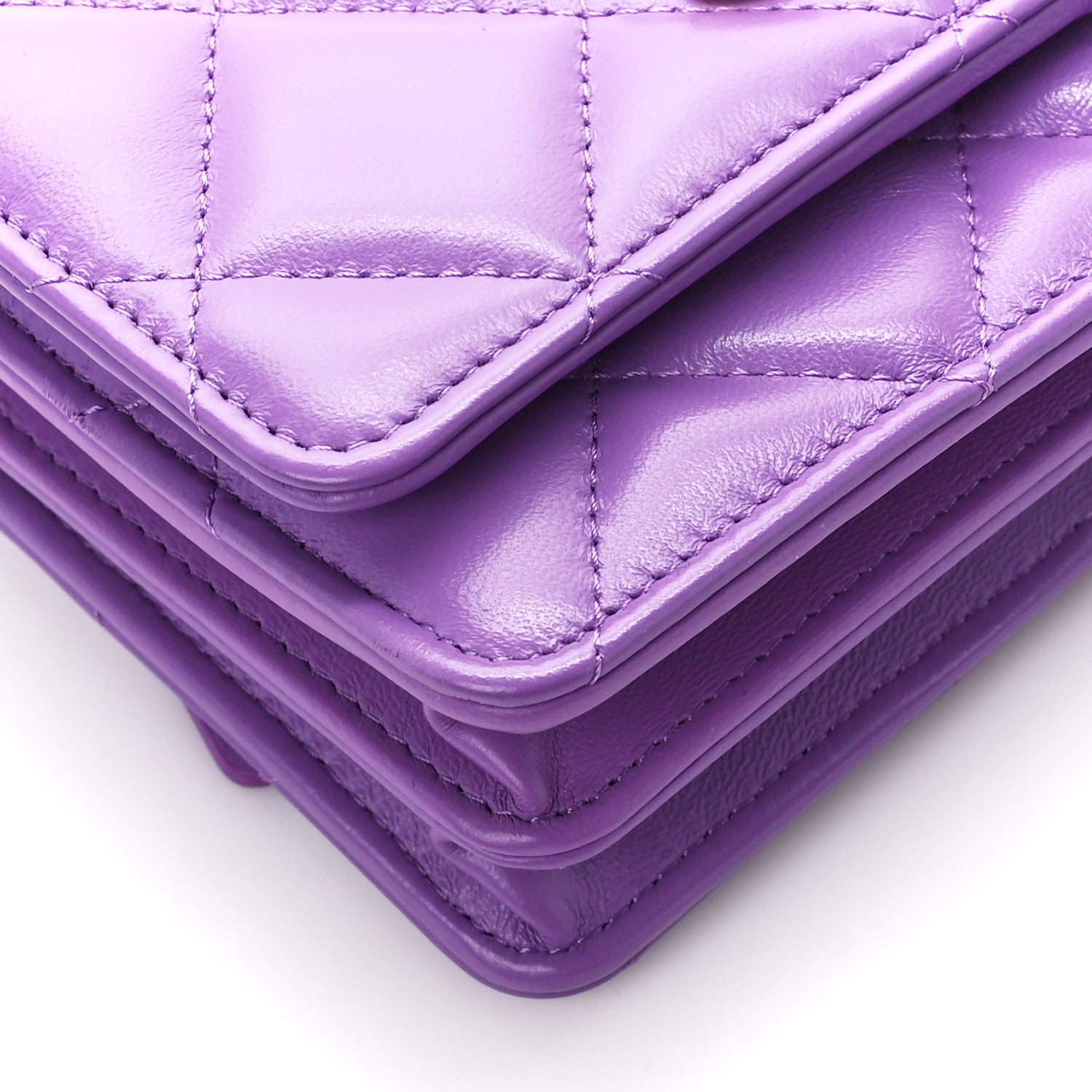 Chanel Lambskin Enamel Quilted Pending CC Clutch With Chain Purple 9 of 10