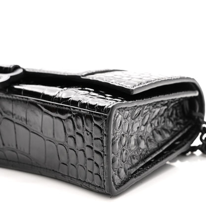 Balenciaga Shiny Calfskin Monochrome Crocodile Embossed Small Hourglass Evening Chain Bag Black 8 of 9