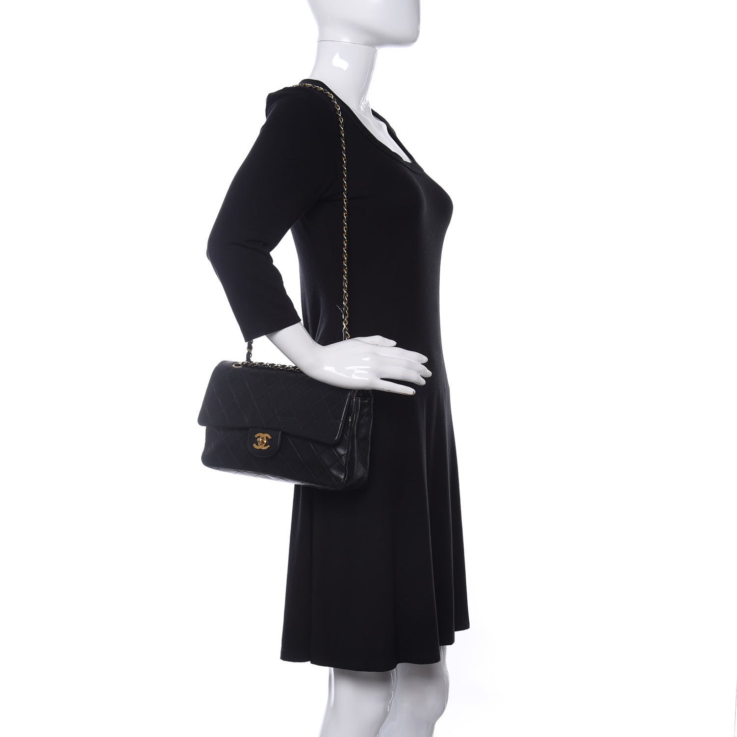 Lambskin Quilted Medium Double Flap Black