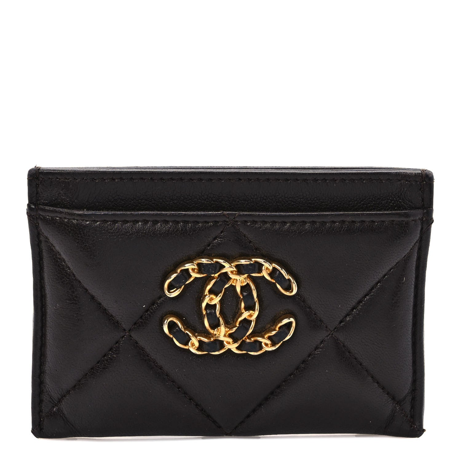 Chanel Lambskin Quilted Chanel 19 Card Holder Dark Brown 1 of 7