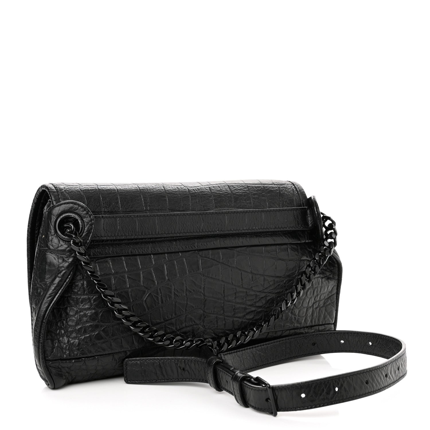 Saint Laurent Crocodile Embossed Calfskin Matelasse Monogram Baby Niki Shoulder Belt Bag Black 3 of 12
