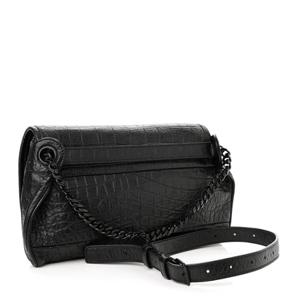 Saint Laurent Crocodile Embossed Calfskin Matelasse Monogram Baby Niki Shoulder Belt Bag Black 3 of 12