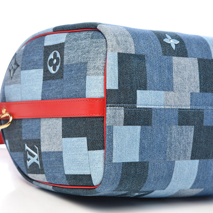 Louis Vuitton Denim Damier Monogram Patchwork Speedy Bandouliere 30 Blue Rouge 9 of 11