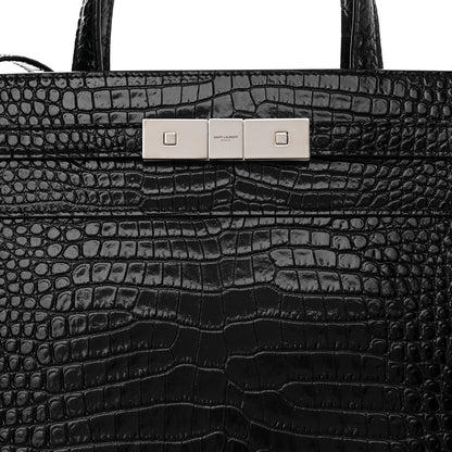 Saint Laurent Shiny Calfskin Crocodile Embossed Small Manhattan Shopper Tote Black 8 of 10