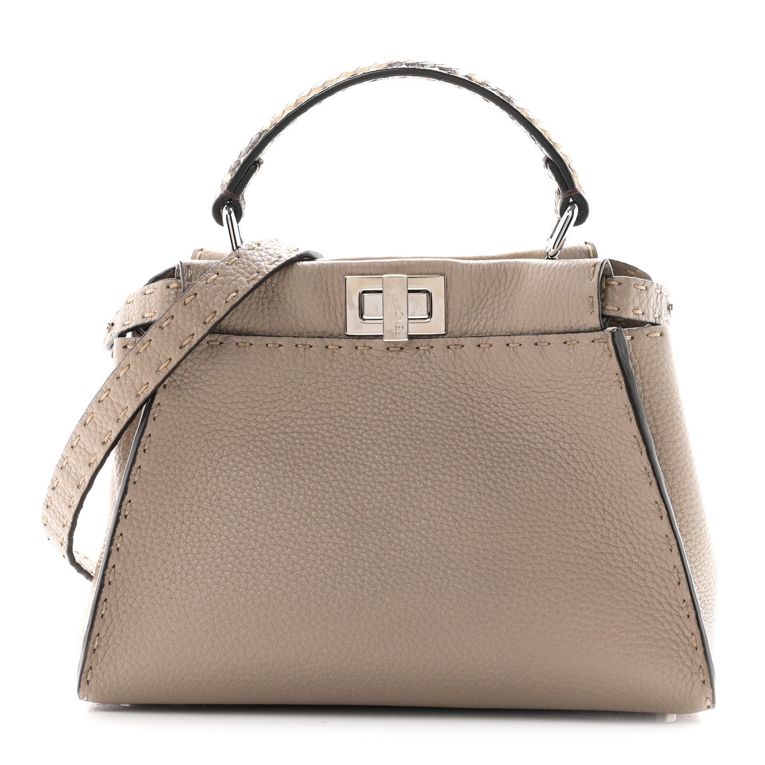 Fendi Cuoio Romano Snakeskin Selleria Mini Peekaboo Iconic Satchel Corda White 1 of 9