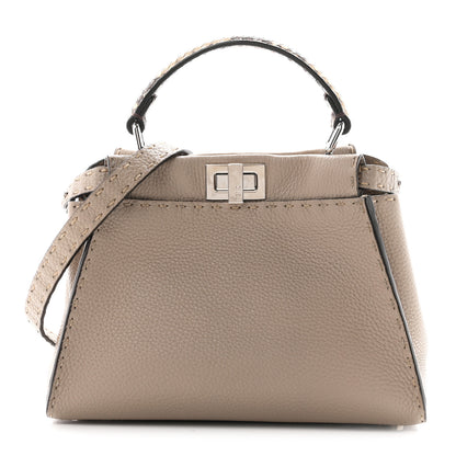 Fendi Cuoio Romano Snakeskin Selleria Mini Peekaboo Iconic Satchel Corda White 1 of 9
