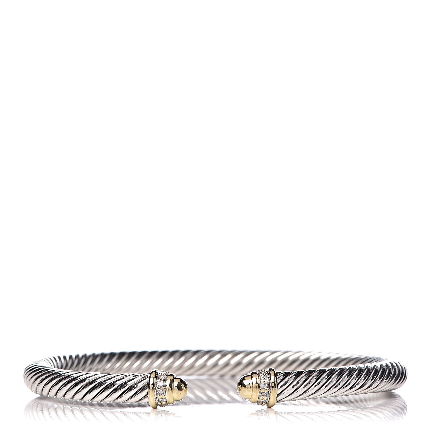 David Yurman Sterling Silver 18K Yellow Gold Diamond 5mm Cable Classics Bracelet 1 of 4
