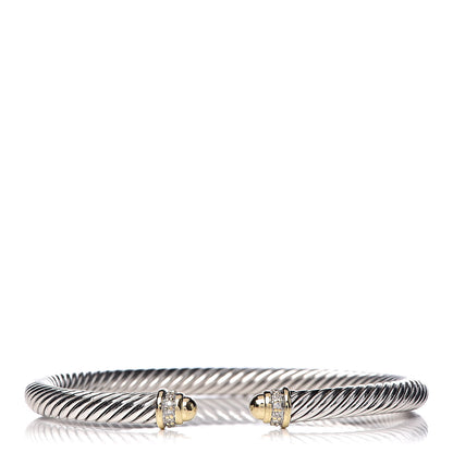 David Yurman Sterling Silver 18K Yellow Gold Diamond 5mm Cable Classics Bracelet 1 of 4