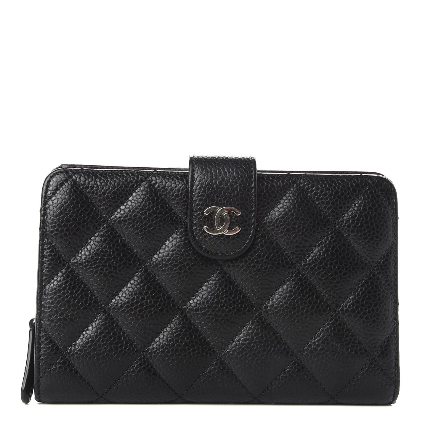 Caviar Quilted Zipped Pocket Wallet Black