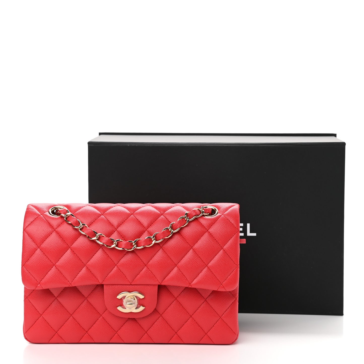 Caviar Quilted Small Double Flap Red