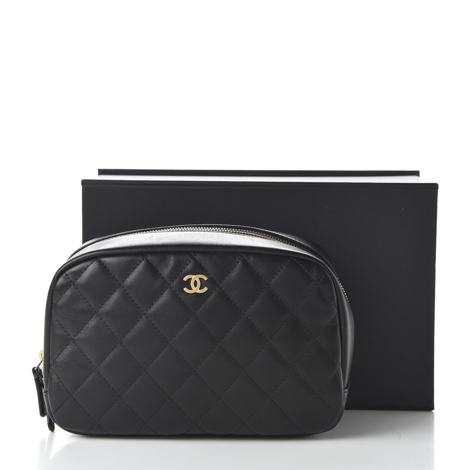 Chanel Lambskin Quilted Medium Curvy Pouch Cosmetic Case Black 11 of 11