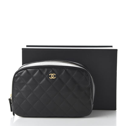 Chanel Lambskin Quilted Medium Curvy Pouch Cosmetic Case Black 11 of 11