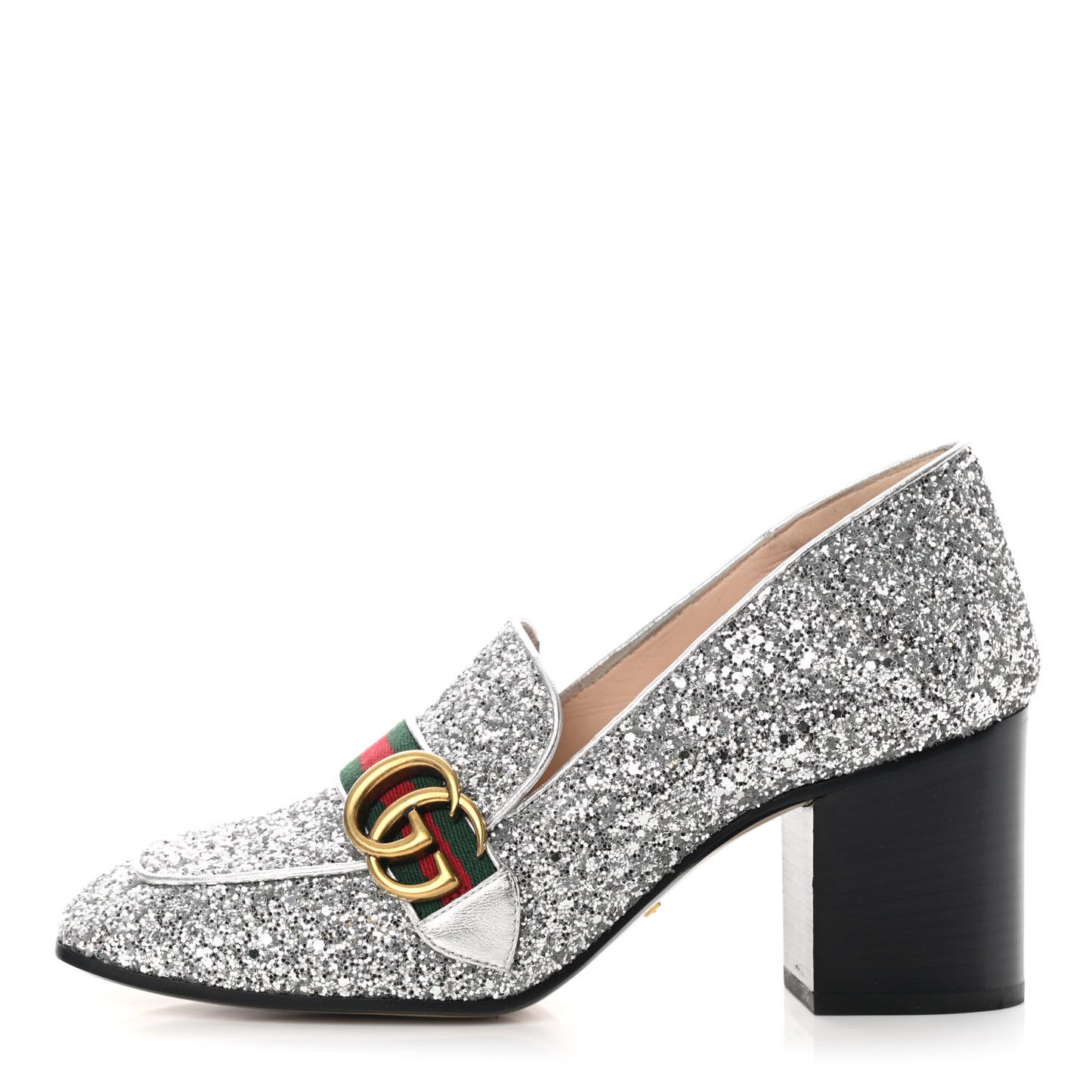 Glitter Nappa Web Peyton 75mm Loafer Pumps 38.5 Argento