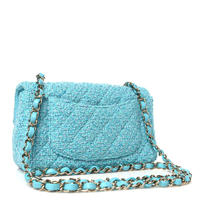 Chanel Wool Tweed Quilted Mini Rectangular Flap Turquoise Light Blue 3 of 11